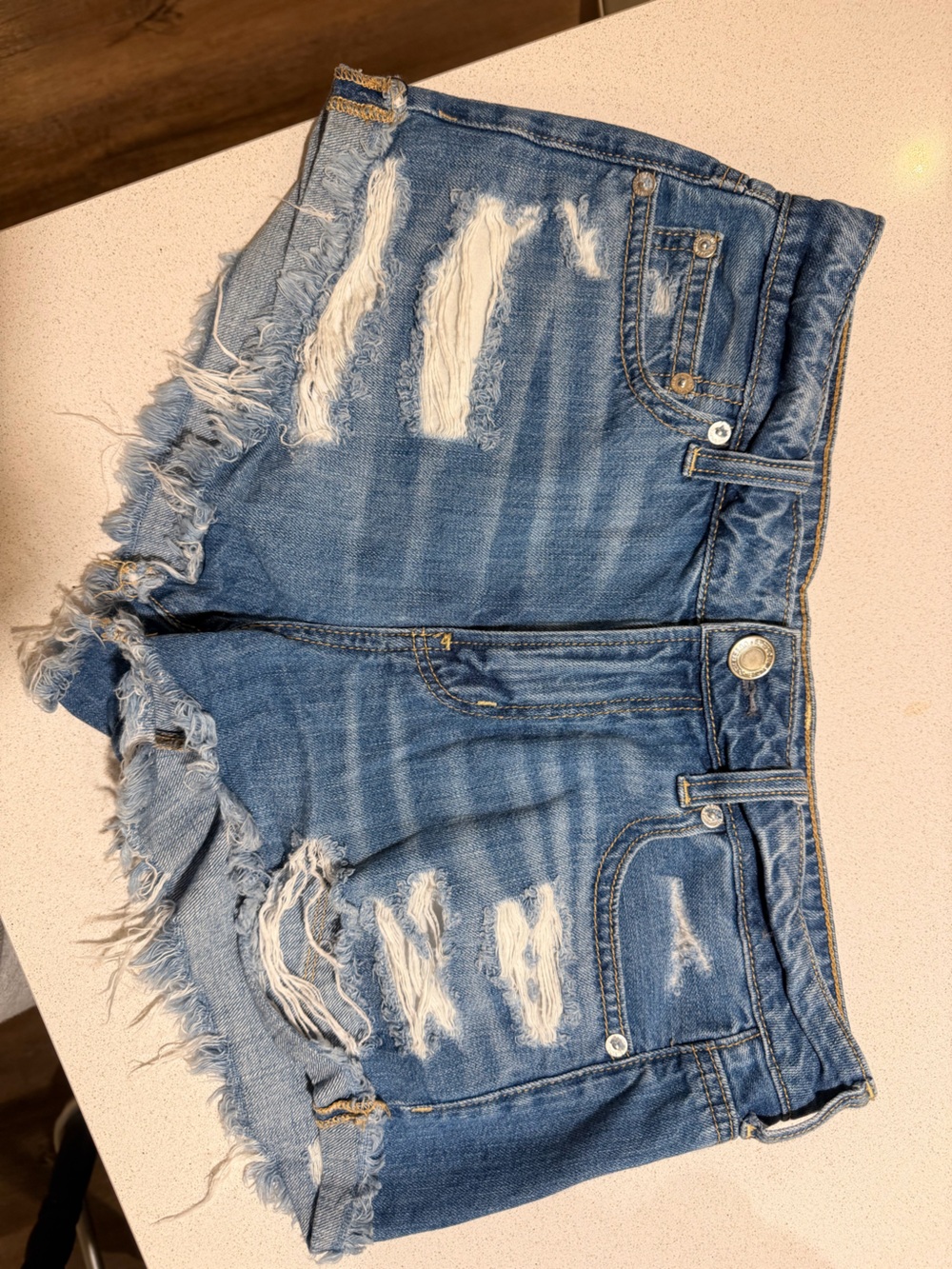 American Eagle Outfitters Distressed Blue Denim Shorts